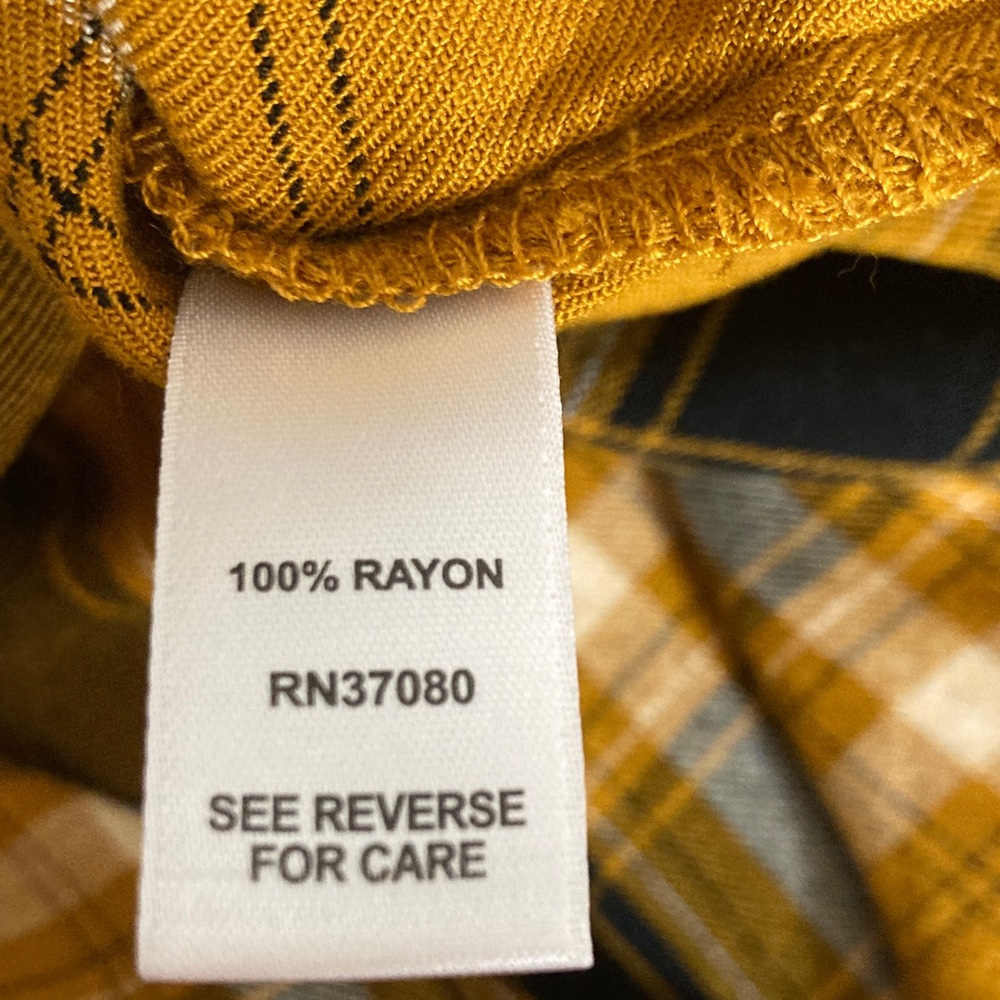 Plaid Shirt/Top Women Size M Mustard & Black Button Up Collar Pockets Soft Comfy - Picture 9 of 9